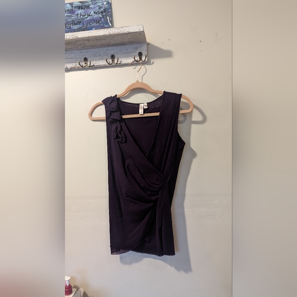 Eggplant deep purple mesh overlay wrap top M Sweet Pea by Tracy Frati - Picture 12 of 14